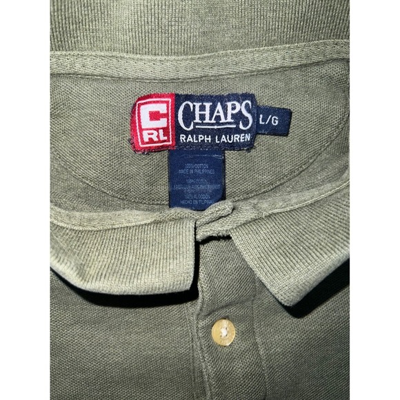 Chaps Ralph Lauren Mens Large Olive Green Pique Short Sleeve Polo Shirt Cotton - Picture 4 of 9